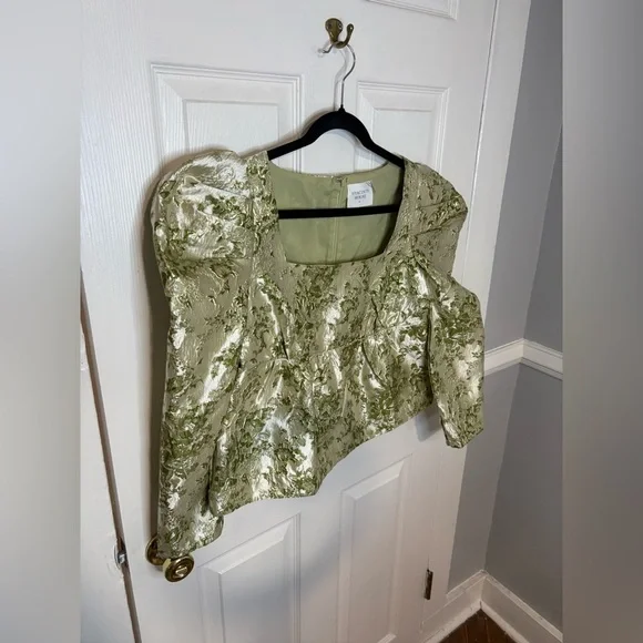 Hyacinth House Green Jacquard Bridgerton Blouse – Size Medium | Brocade NWT - Picture 4 of 14